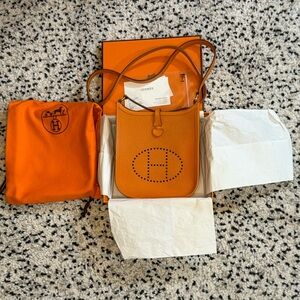 Vintage Hermes Evelyne TPM in Epsom with Palladium Hardware in Orange
